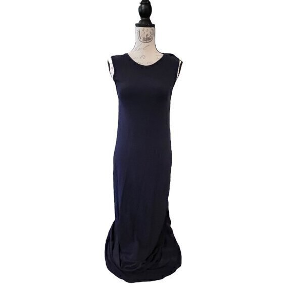 Eileen Fisher Jersey‎ Maxi Dress Stretch Size Medium Sleeveless Navy Blue Tank - Picture 1 of 14